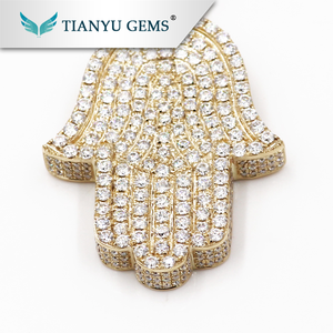 7.3ctw moissanite diamante HAMSA mano colgante 14 K oro amarillo de lujo moissanite joyería - Product Image 3