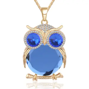 New Brand Fashion Charms Rhinestone Cute Gem Diamond Crystal Big Owl Necklaces & Pendants Sweater Chain Jewelry
