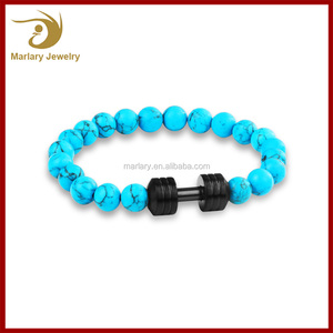 <span class=keywords><strong>Pas</strong></span> <span class=keywords><strong>cher</strong></span> Personnalisé Naturel Guérison perles Bodyduilding Bijoux Fit Vie Sport force Haltère Charme bracelet - Product Image 3