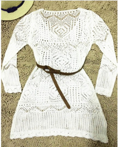 <span class=keywords><strong>Abito</strong></span> <span class=keywords><strong>Lungo</strong></span> a <span class=keywords><strong>Maglia</strong></span> Traforato da Spiaggia con Maniche Lunghe, Vestito Smock <span class=keywords><strong>in</strong></span> Pizzo all'Uncinetto per Donna - Product Image 4