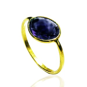Anillo de Plata de Ley 925 con piedras preciosas de amatista de corte ovalado, anillo clásico chapado en oro, anillo de moda para aniversario de boda para Unisex - Product Image 1