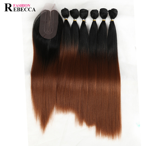 Nobile Oro del Commercio All'ingrosso Diritto serico Migliore 7pcs Fibra Sintetica Fasci Del Tessuto Dei Capelli Con Chiusura Centrale - Product Image 4