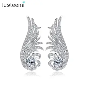 LUOTEEMI Brand New Brilliant CZ Micro Pave Elegant Secular Bird Big Stud Earrings for Women Earring Fashion Party Jewelry