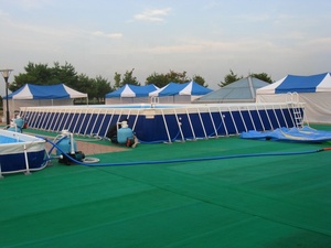 Piscina Inflable Grande para Exteriores, Piscina Cuadrada Rectangular <span class=keywords><strong>con</strong></span> Marco de Acero Metálico para Niños, Juegos Acuáticos, Tobogán de Obstáculos - Product Image 4