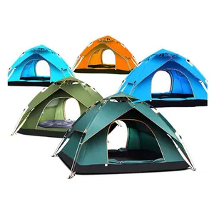 Tenda hidráulica automática de 3-4 pessoas, camada dupla, configuração instantânea, à prova d'água, camping