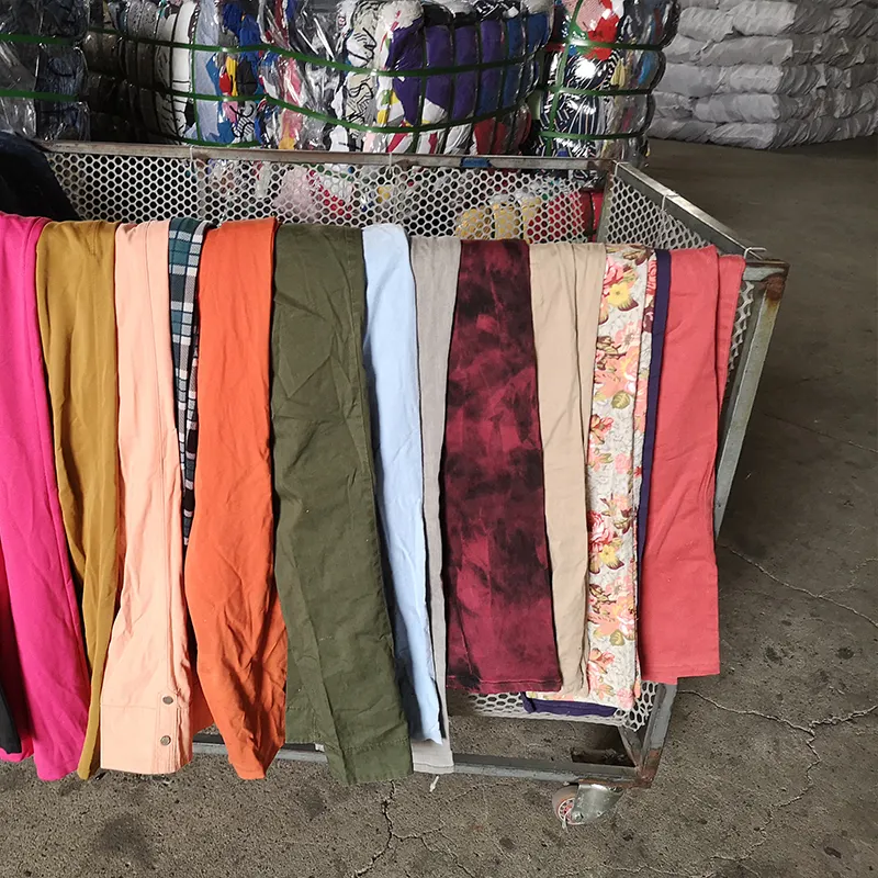 Pantalones de algodón de segunda mano para mujer, ropa usada, Ventas en kg