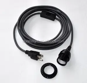 CE/VDE-cubiertas de cable de tela de colores, interruptor de encendido y apagado, portalámparas decorativo E27, cable de alimentación textil, juego de cordón de luz colgante