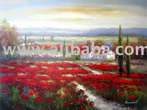 Red poppy flower field Oil Painting/Tuscany oil painting