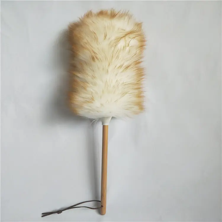 Espanador de lã de ovelha para limpeza doméstica, espanador natural longo de lã de ovelha com cabo de bambu, ferramentas de limpeza