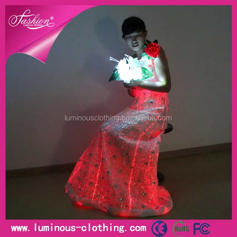 2015 nova chegada da fibra óptica led roupas alibaba vestidos de noiva caros