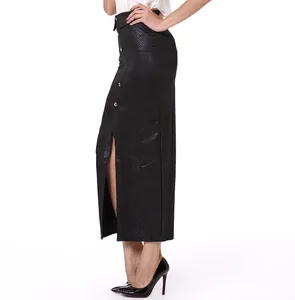 2016 wholesale high waisted leather long skirt pattern for women