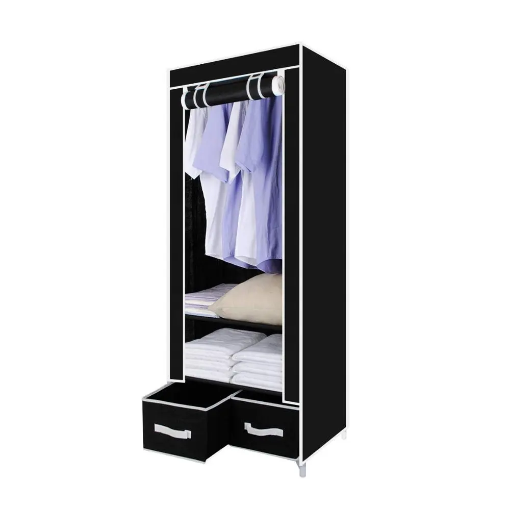 Portable Wardrobe Folding Closet Clothes Organizer Shelves for Storage Dust Resistant Black