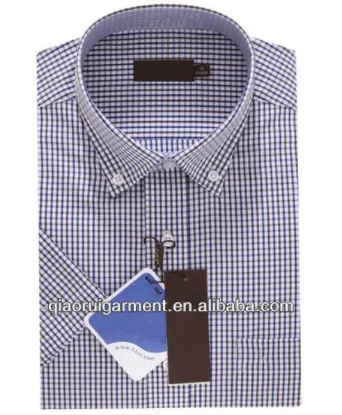 2015 Slim fit High quality menswear wholesale Yarn dyed Plaids/Checks mens short sleeve shirt with button-down collar