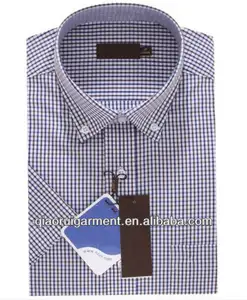 2015 slim fit hoge kwaliteit heren garen geverfd plaids groothandel/controles heren korte mouw shirt met knoop- down kraag