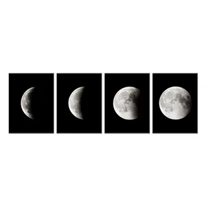 מינימליסטי שלב ירח בד ציור שחור לבן אמנות פוסטר גרפי וול תמונה לסלון בית תפאורה קיר ללא מסגרת
