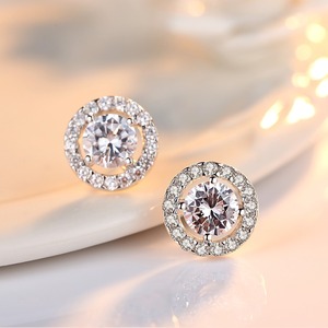 Czcity Klassieke Echt 925 Sterling Zilveren Stud Oorbellen Vrouwen Vintage Schijf Tiny Cz Vrouwen Oorbellen