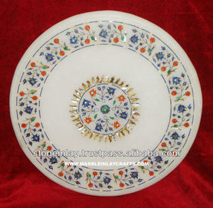 Handcrafted White Marble Inlay Table Top Coffee Table Top - Product Image 1