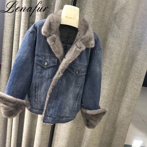 Delle donne Breve Denim Dei Jeans di Stile Reale del <span class=keywords><strong>Visone</strong></span> Giacca di Pelliccia Giù, di Lusso Pelliccia di <span class=keywords><strong>Visone</strong></span> Parka in Inverno - Product Image 4