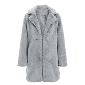 KY Warm Ink Grey Winter Warm Turn Down Collar de cintura ancha Teddy Long Faux Fur Coat Mujeres - Product Image 5
