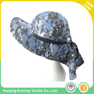 Nueva Serge cotton wide brim camouflage unisex fishing bucket summer hats woman with neck protection - Product Image 4
