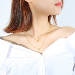 Haute qualité 18k plaqué or bijoux étoile et croissant de lune pendentif <span class=keywords><strong>Double</strong></span> chaîne <span class=keywords><strong>multicouche</strong></span> <span class=keywords><strong>collier</strong></span> pour femmes et filles - Product Image 5