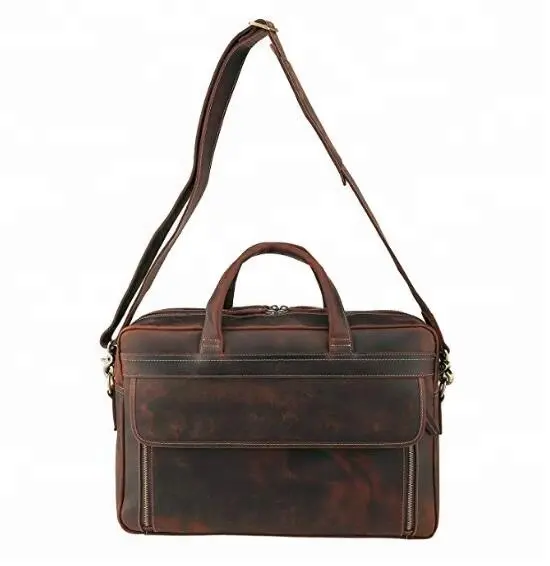 पुरुषों के लिए गहरे भूरे रंग का ब्रीफकेस असली लेदर लैपटॉप ब्रीफकेस शोल्डर बैग