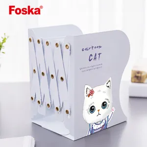 Foska pemegang buku besi penyangga buku dapat disesuaikan kucing kartun desain melar untuk sekolah kantor