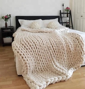 Thick Wool <strong>Cable</strong> Knit <strong>Throw</strong> Blanket Chunky Merino Wool <strong>Knitted</strong> Blanket - Product Image 1