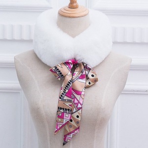Personnalisable Fluffy Faux Rex <span class=keywords><strong>Fourrure</strong></span> de Lapin Écharpe Hiver Cou Chaud Coupe-Vent avec Soie pour Vêtements de Plein Air - Product Image 5