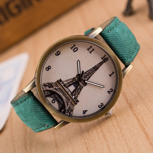 Reloj Vintage de Mezclilla Estilo Británico, Reloj Digital de Bronce Antiguo para Estudiantes con la Torre Eiffel - Product Image 2