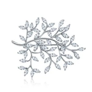 High Quality Women Wedding Stylish Cubic Zirconia Brooch White Crystal Tree of Life Brooch