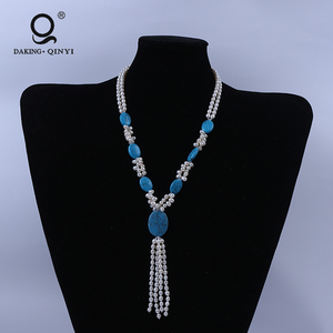 Moda donna gioielleria nobile Mini nappa <span class=keywords><strong>collana</strong></span> <span class=keywords><strong>di</strong></span> <span class=keywords><strong>perle</strong></span> con <span class=keywords><strong>turchese</strong></span> blu - Product Image 2