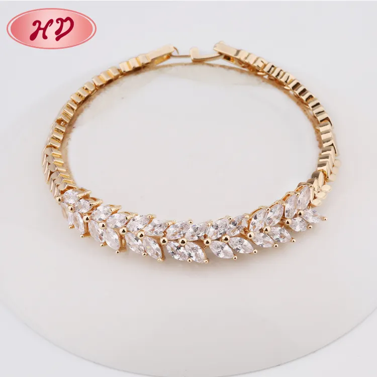 New Models Petals Shape Zircon Women Yellow Gold Hand Chain Bracelet