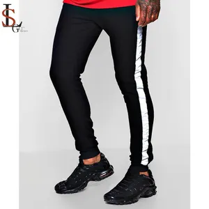 Custom Logo Mens Track Broek Side Streep 3 m Reflecterende Tape Skinny Fit Sport Joggers Broek