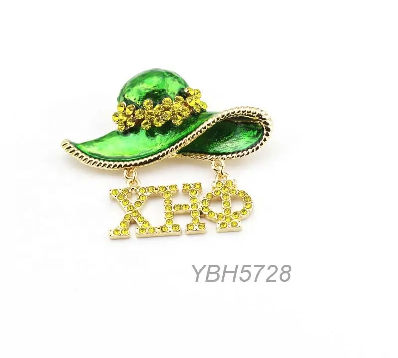 بروش XHO Chi Eta Phi GREEN على شكل قبعة, XHO Chi ETA PHI GREEN على شكل قبعة بروش دبوس منتجات نسائية وروجانية وأخواية GPD WMS ZPB DST K EPSILON PSI HOB Eta Phi BETA