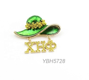 Broche en alliage XHO Chi Eta Phi Green Hat pour enfants, idéale pour les fiançailles, mariages et fêtes, cadeau pour les sororités et fraternités grecques - Product Image 1
