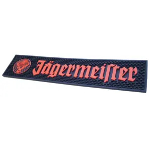 Aangepaste Ontwerp Logo Rubber Reliëf Zachte Antislip Eco Vriendelijke Pvc Custom Bar Mat Jagermeister Logo Ecologische Plastic Bar mat