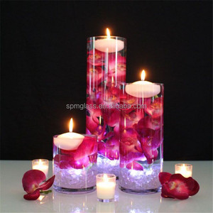 Vaso Cilindrico in Vetro Trasparente <span class=keywords><strong>e</strong></span> Centrotavola per <span class=keywords><strong>Candele</strong></span> <span class=keywords><strong>e</strong></span> Fiori per Matrimoni, Fatto a Mano - Product Image 1