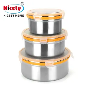 Nicety recipiente alimento de aço inoxidável 304, grande capacidade de armazenamento redondo à prova d' água com tampa hermética pp