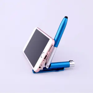 Multi-color stylish office supply stylus pen with LED light phone holder ball pen with personalized logo printed