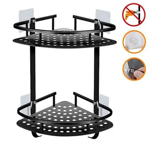 2-Tier Aluminum Adhesive Suction Corner Shelf Drill-Free <strong>Bathroom</strong> Shower Caddy Organizer Kitchen Shower Room <strong>Basket</strong> <strong>Storage</strong> - Product Image 1