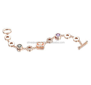 Pulsera <span class=keywords><strong>de</strong></span> boda <span class=keywords><strong>de</strong></span> 18K con circonita cúbica para <span class=keywords><strong>mujer</strong></span>, brazalete chapado en oro rosa, cristal austriaco colorido, cadena <span class=keywords><strong>de</strong></span> zirconia cúbica, 18K - Product Image 2