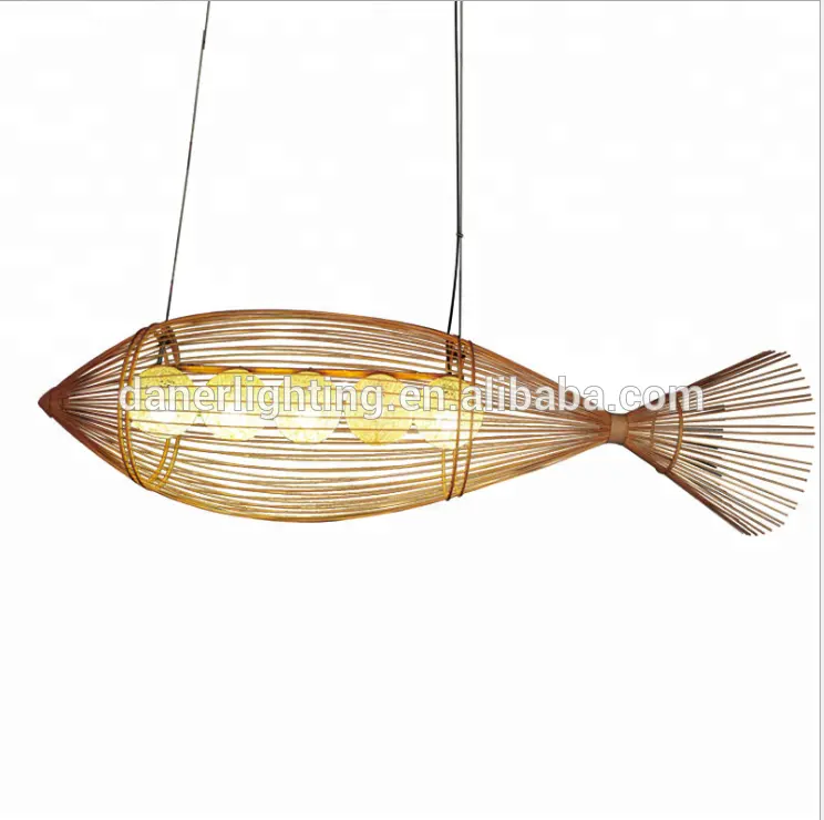Bambu gölge Dekorasyon Avize Lambalar Fikstür balık rattan süspansiyon asılı kolye ışıkları