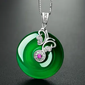 círculo pingente de colar de jade verde Suppliers-Colar feminino com pingente borboleta, colar feminino com graça e temperamento, círculo de jade verde, borboleta, 925