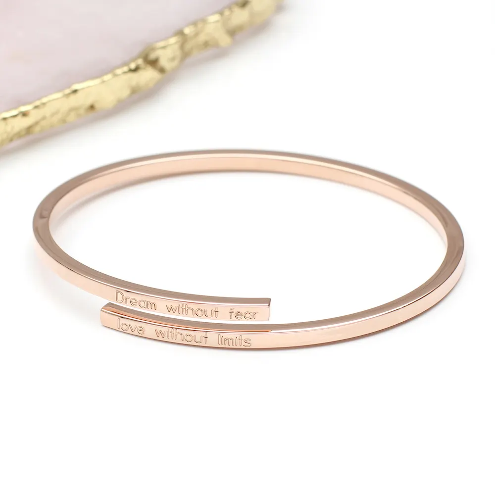 Inspire Jewelry Open Bangle Bracelet New Design Engraved 316l Bracelets for Women Rose Gold Plated Stainless Steel BANGLES 18k