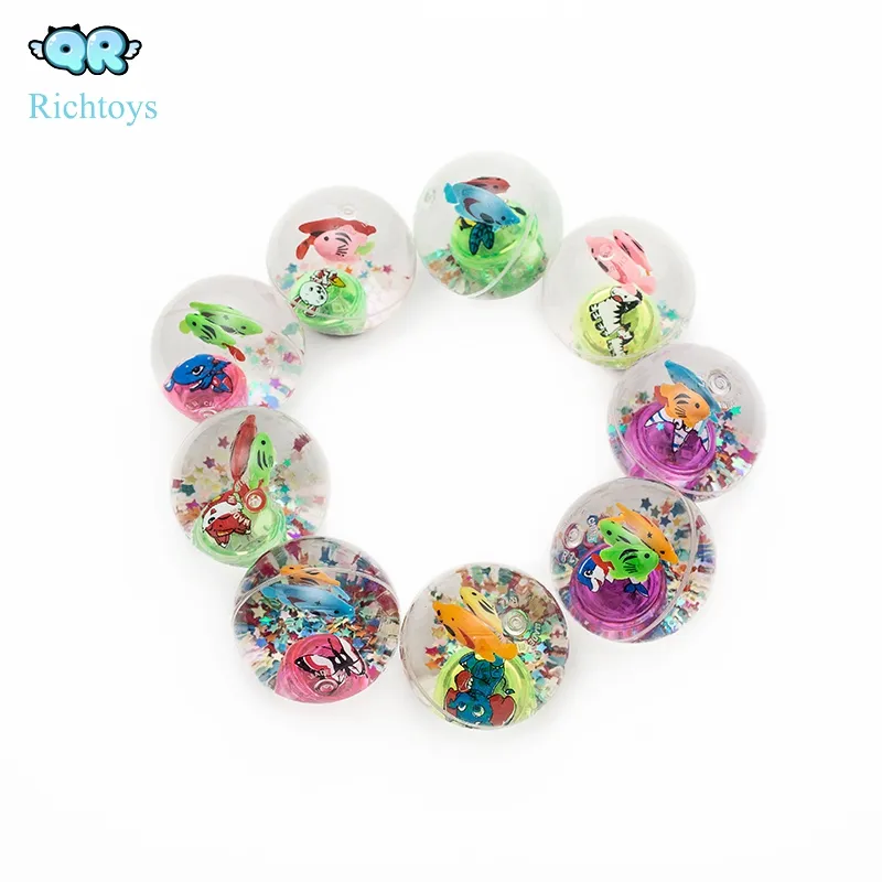 Glitter led water bouncy ball Flashing bouncing rubber ball with rope