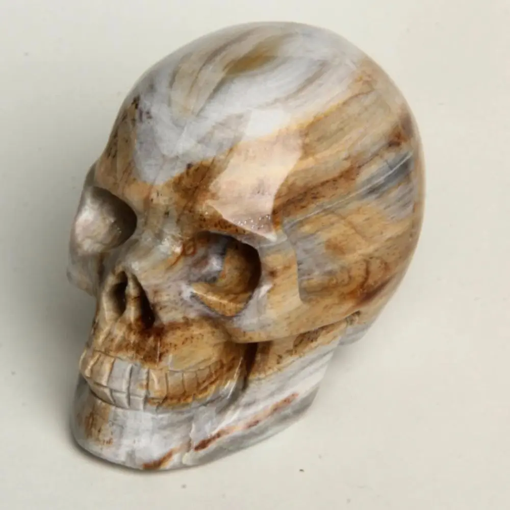 새로운 화석 나무 크리스탈 해골 도매 손으로 새겨진 크리스탈 해골 판매