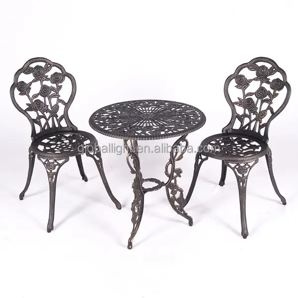 Disesuaikan cast Aluminium taman logam bistro set bronze rose ukiran metallic meja dan kursi untuk penjualan panas