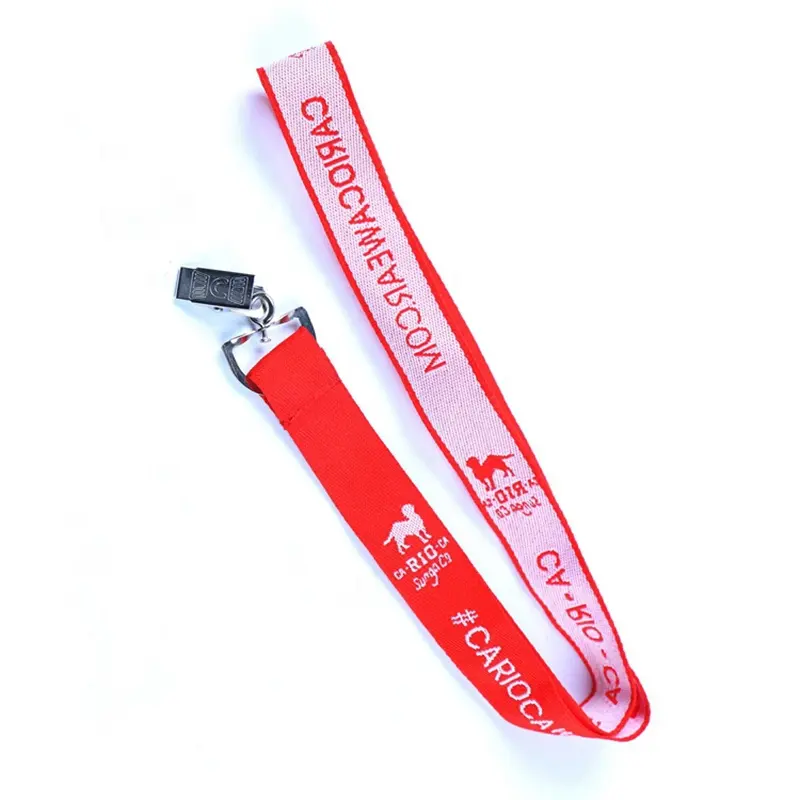 red weave lanyard with alligator clip for company