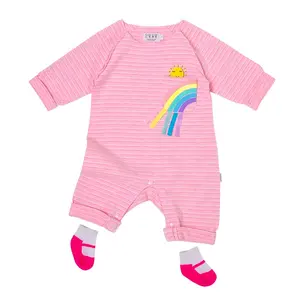 定制冬季婴儿连身衣婴儿长袖服装潘通色纯色带丝带口袋婴儿拉格兰连身衣